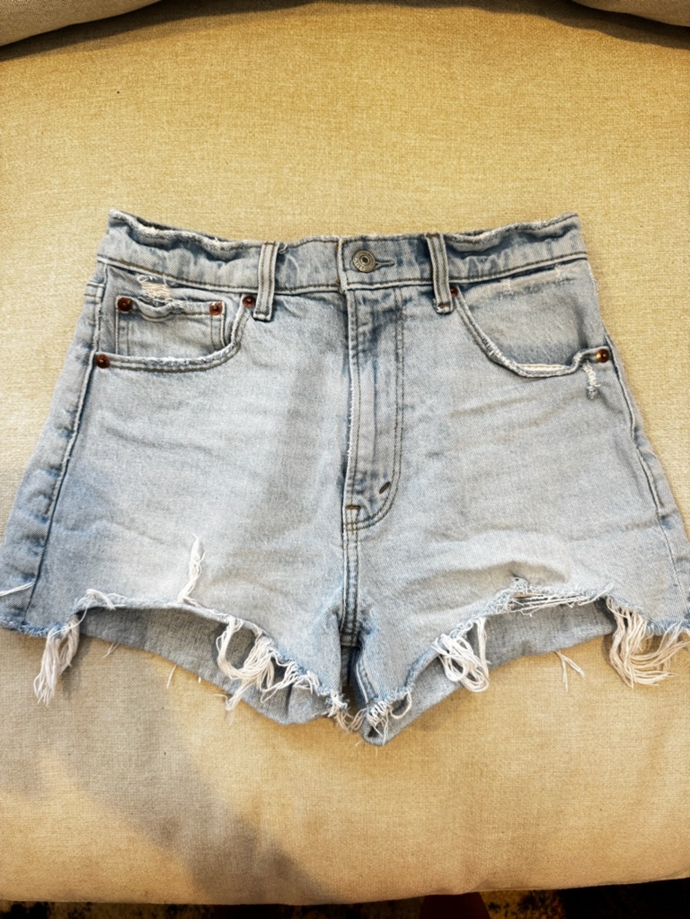 Abercrombie & Fitch Light Blue Frayed High-Waist Denim Shorts